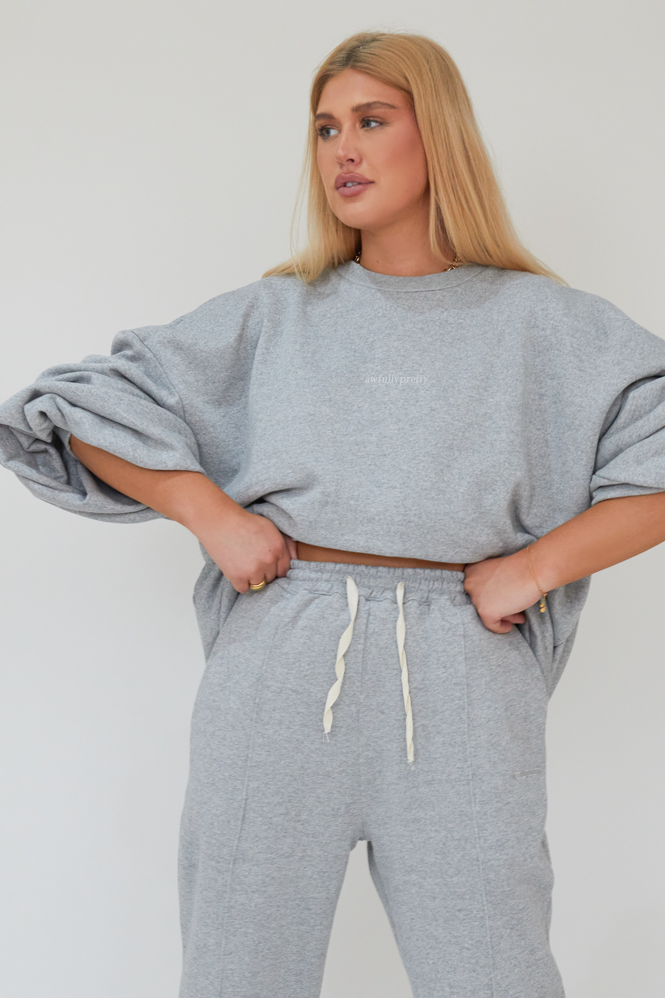 Awfully Pretty0028 2 Pintuck Straight Joggers in Grey - Image 6